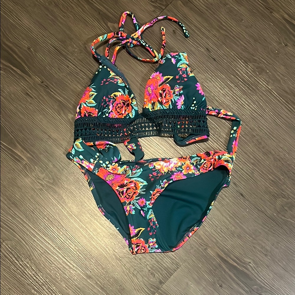 Xhilaration Floral Bikini - Green and Pink